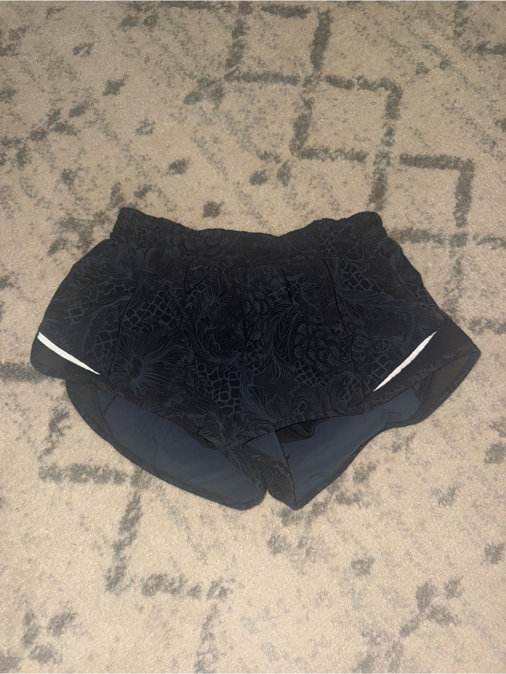 lululemon athletica Black Floral Print Layered Running Shorts